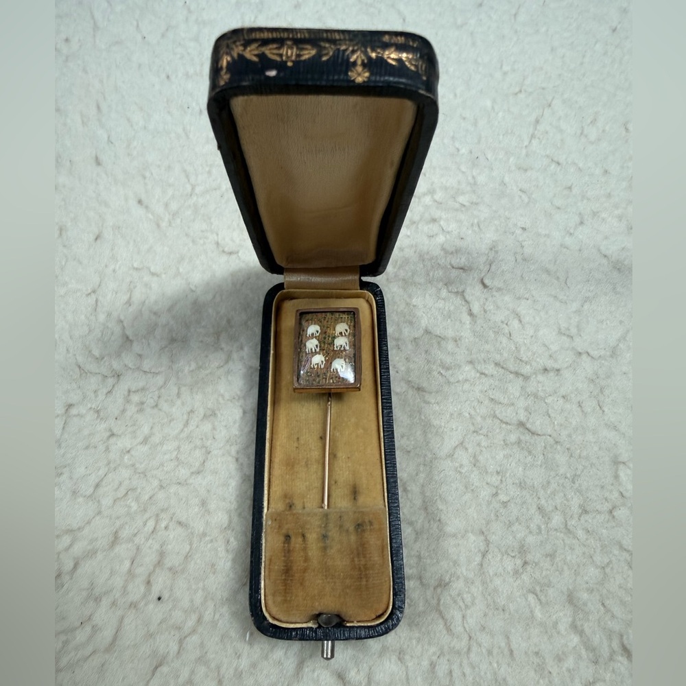 Vintage Enamel Stick Pin with Lucky Elephant Motif